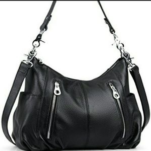 Heshe Black Leather Handbag Purse NWT